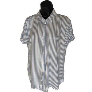 Beachlunchlounge Womens Striped Short Sleeve Button-Down Shirt M Blue/White
